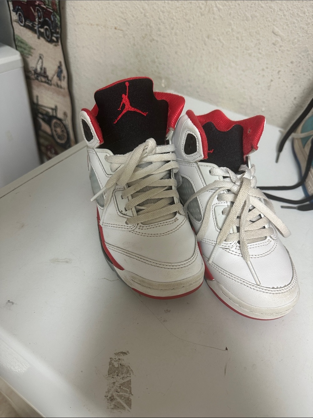 Jordan Kids White and Red High-Top Sneakers